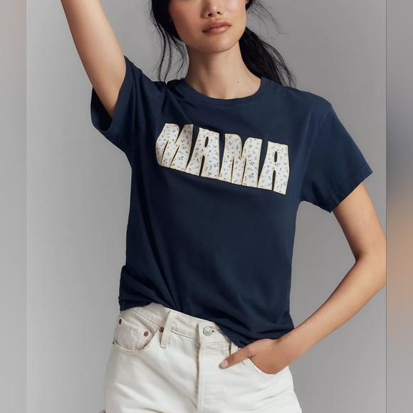 NWT Anthropologie LetLuv Navy 'MAMA' Short Sleeve Tee - Picture 2 of 6